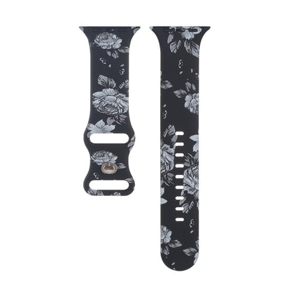8-buckle Printed Strap Watch Band For Apple Watch Ultra 49mm&Watch Ultra 2 49mm / Series 9&8&7 45mm / SE 3&SE 2&6&SE&5&4 44mm / 3&2&1 42mm(Black Background White Flower) by bashfashion