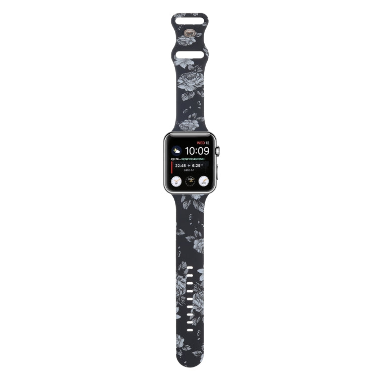8-buckle Printed Strap Watch Band For Apple Watch Ultra 49mm&Watch Ultra 2 49mm / Series 9&8&7 45mm / SE 3&SE 2&6&SE&5&4 44mm / 3&2&1 42mm(Black Background White Flower) by bashfashion