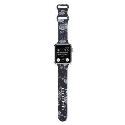 8-buckle Printed Strap Watch Band For Apple Watch Ultra 49mm&Watch Ultra 2 49mm / Series 9&8&7 45mm / SE 3&SE 2&6&SE&5&4 44mm / 3&2&1 42mm(Black Background White Flower) by bashfashion