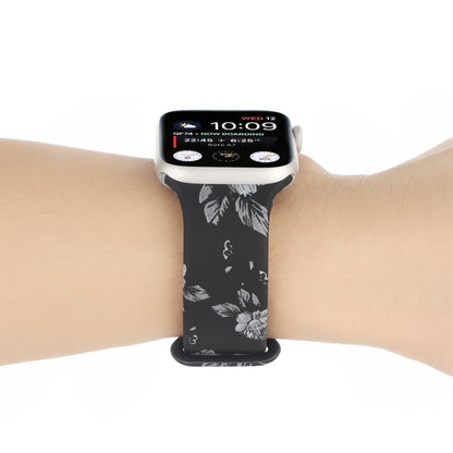 8-buckle Printed Strap Watch Band For Apple Watch Ultra 49mm&Watch Ultra 2 49mm / Series 9&8&7 45mm / SE 3&SE 2&6&SE&5&4 44mm / 3&2&1 42mm(Black Background White Flower) by bashfashion