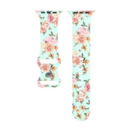 8-buckle Printed Strap Watch Band For Apple Watch Ultra 49mm&Watch Ultra 2 49mm / Series 9&8&7 45mm / SE 3&SE 2&6&SE&5&4 44mm / 3&2&1 42mm(Green Background Rose) by bashfashion