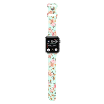 8-buckle Printed Strap Watch Band For Apple Watch Ultra 49mm&Watch Ultra 2 49mm / Series 9&8&7 45mm / SE 3&SE 2&6&SE&5&4 44mm / 3&2&1 42mm(Green Background Rose) by bashfashion