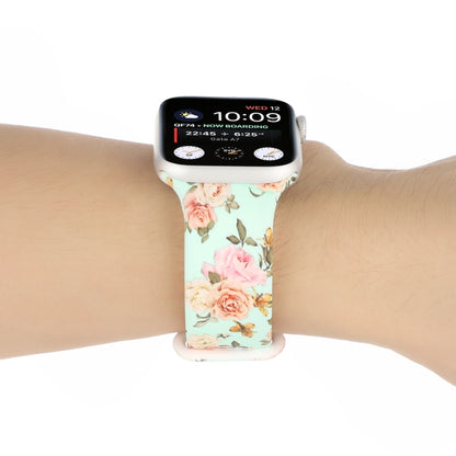 8-buckle Printed Strap Watch Band For Apple Watch Ultra 49mm&Watch Ultra 2 49mm / Series 9&8&7 45mm / SE 3&SE 2&6&SE&5&4 44mm / 3&2&1 42mm(Green Background Rose) by bashfashion