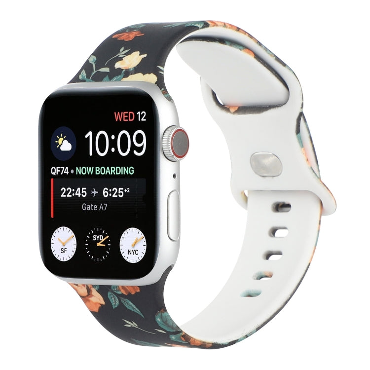 8-buckle Printed Strap Watch Band For Apple Watch Ultra 49mm&Watch Ultra 2 49mm / Series 9&8&7 45mm / SE 3&SE 2&6&SE&5&4 44mm / 3&2&1 42mm(Black Background Rose) by bashfashion