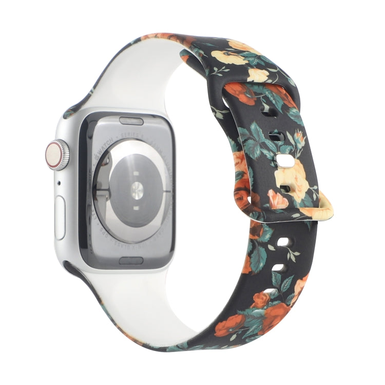 8-buckle Printed Strap Watch Band For Apple Watch Ultra 49mm&Watch Ultra 2 49mm / Series 9&8&7 45mm / SE 3&SE 2&6&SE&5&4 44mm / 3&2&1 42mm(Black Background Rose) by bashfashion