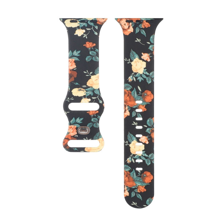 8-buckle Printed Strap Watch Band For Apple Watch Ultra 49mm&Watch Ultra 2 49mm / Series 9&8&7 45mm / SE 3&SE 2&6&SE&5&4 44mm / 3&2&1 42mm(Black Background Rose) by bashfashion