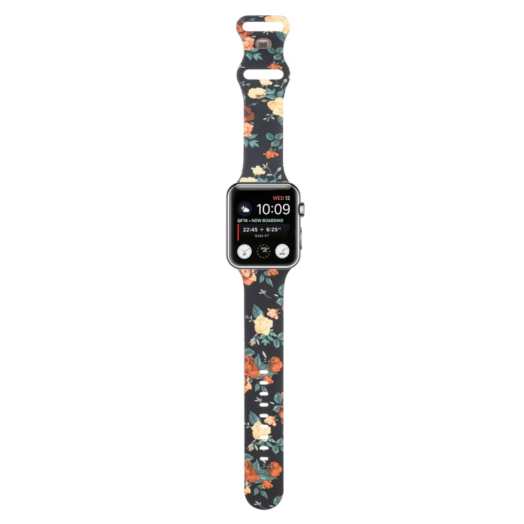 8-buckle Printed Strap Watch Band For Apple Watch Ultra 49mm&Watch Ultra 2 49mm / Series 9&8&7 45mm / SE 3&SE 2&6&SE&5&4 44mm / 3&2&1 42mm(Black Background Rose) by bashfashion