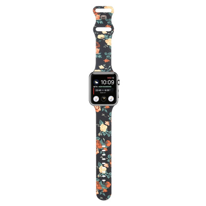 8-buckle Printed Strap Watch Band For Apple Watch Ultra 49mm&Watch Ultra 2 49mm / Series 9&8&7 45mm / SE 3&SE 2&6&SE&5&4 44mm / 3&2&1 42mm(Black Background Rose) by bashfashion
