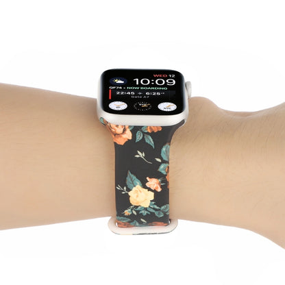 8-buckle Printed Strap Watch Band For Apple Watch Ultra 49mm&Watch Ultra 2 49mm / Series 9&8&7 45mm / SE 3&SE 2&6&SE&5&4 44mm / 3&2&1 42mm(Black Background Rose) by bashfashion