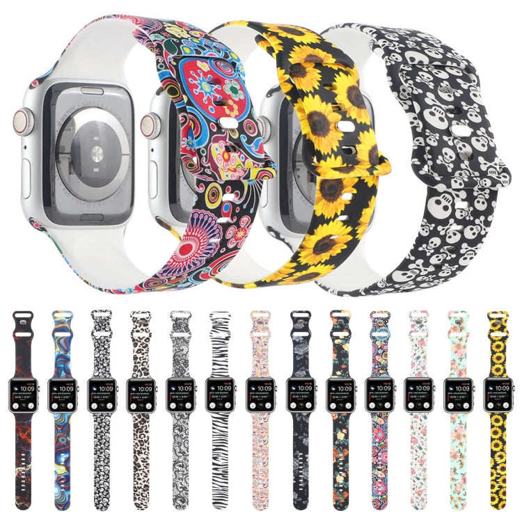 8-buckle Printed Strap Watch Band For Apple Watch Ultra 49mm&Watch Ultra 2 49mm / Series 9&8&7 45mm / SE 3&SE 2&6&SE&5&4 44mm / 3&2&1 42mm(Black Background Rose) by bashfashion