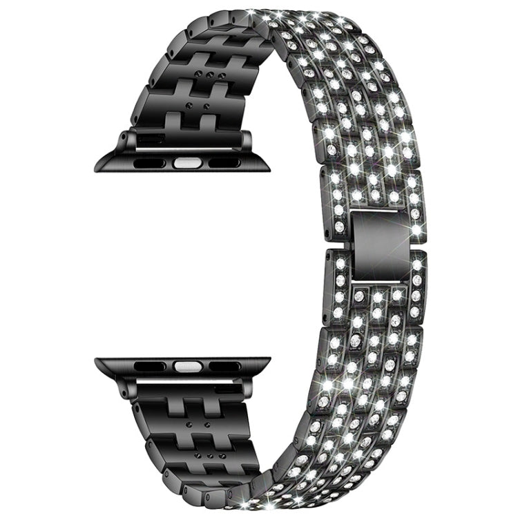 Five-beads Diamond Steel Watch Band For Apple Watch Series 9&8&7 41mm / SE 3&SE 2&6&SE&5&4 40mm / 3&2&1 38mm(Black) by bashfashion