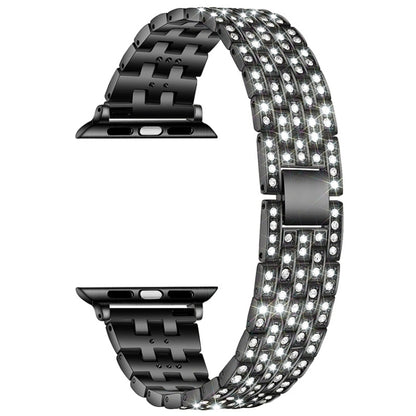 Five-beads Diamond Steel Watch Band For Apple Watch Series 9&8&7 41mm / SE 3&SE 2&6&SE&5&4 40mm / 3&2&1 38mm(Black) by bashfashion