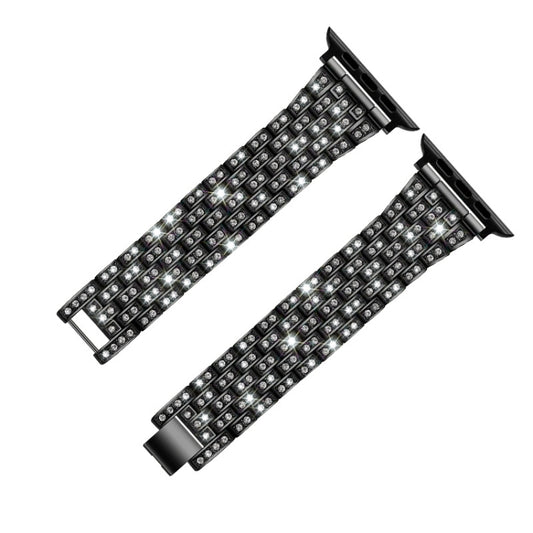 Five-beads Diamond Steel Watch Band For Apple Watch Series 9&8&7 41mm / SE 3&SE 2&6&SE&5&4 40mm / 3&2&1 38mm(Black) by bashfashion