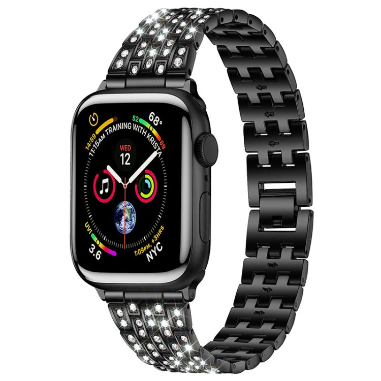 Five-beads Diamond Steel Watch Band For Apple Watch Series 9&8&7 41mm / SE 3&SE 2&6&SE&5&4 40mm / 3&2&1 38mm(Black) by bashfashion