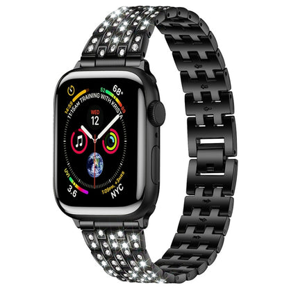 Five-beads Diamond Steel Watch Band For Apple Watch Series 9&8&7 41mm / SE 3&SE 2&6&SE&5&4 40mm / 3&2&1 38mm(Black) by bashfashion