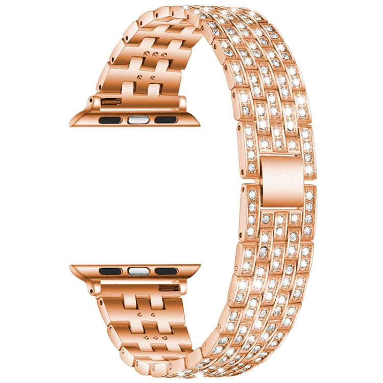 Five-beads Diamond Steel Watch Band For Apple Watch Series 9&8&7 41mm / SE 3&SE 2&6&SE&5&4 40mm / 3&2&1 38mm(Rose Gold) by bashfashion