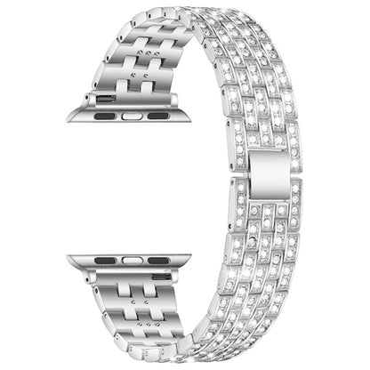 Five-beads Diamond Steel Watch Band For Apple Watch Series 9&8&7 41mm / SE 3&SE 2&6&SE&5&4 40mm / 3&2&1 38mm(Silver) by bashfashion