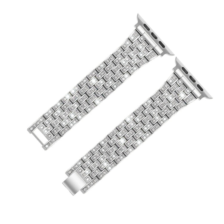 Five-beads Diamond Steel Watch Band For Apple Watch Series 9&8&7 41mm / SE 3&SE 2&6&SE&5&4 40mm / 3&2&1 38mm(Silver) by bashfashion