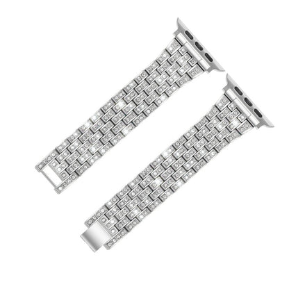 Five-beads Diamond Steel Watch Band For Apple Watch Series 9&8&7 41mm / SE 3&SE 2&6&SE&5&4 40mm / 3&2&1 38mm(Silver) by bashfashion