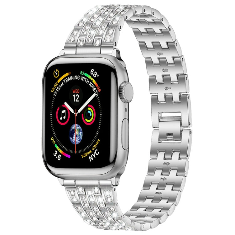 Five-beads Diamond Steel Watch Band For Apple Watch Series 9&8&7 41mm / SE 3&SE 2&6&SE&5&4 40mm / 3&2&1 38mm(Silver) by bashfashion