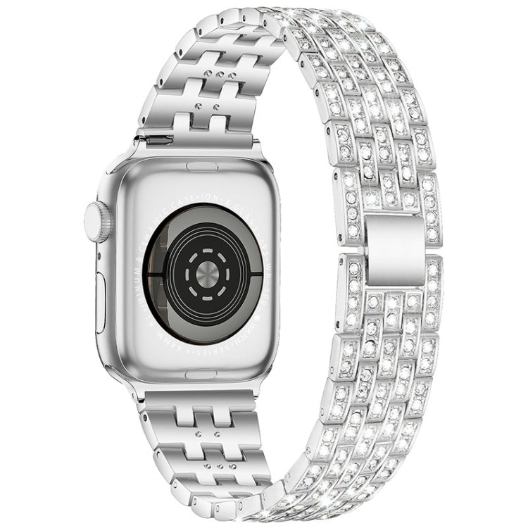 Five-beads Diamond Steel Watch Band For Apple Watch Series 9&8&7 41mm / SE 3&SE 2&6&SE&5&4 40mm / 3&2&1 38mm(Silver) by bashfashion