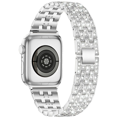 Five-beads Diamond Steel Watch Band For Apple Watch Series 9&8&7 41mm / SE 3&SE 2&6&SE&5&4 40mm / 3&2&1 38mm(Silver) by bashfashion