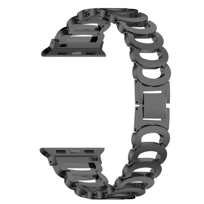 C-type Diamond Steel Watch Band For Apple Watch Series 9&8&7 41mm / SE 3&SE 2&6&SE&5&4 40mm / 3&2&1 38mm(Black) by bashfashion