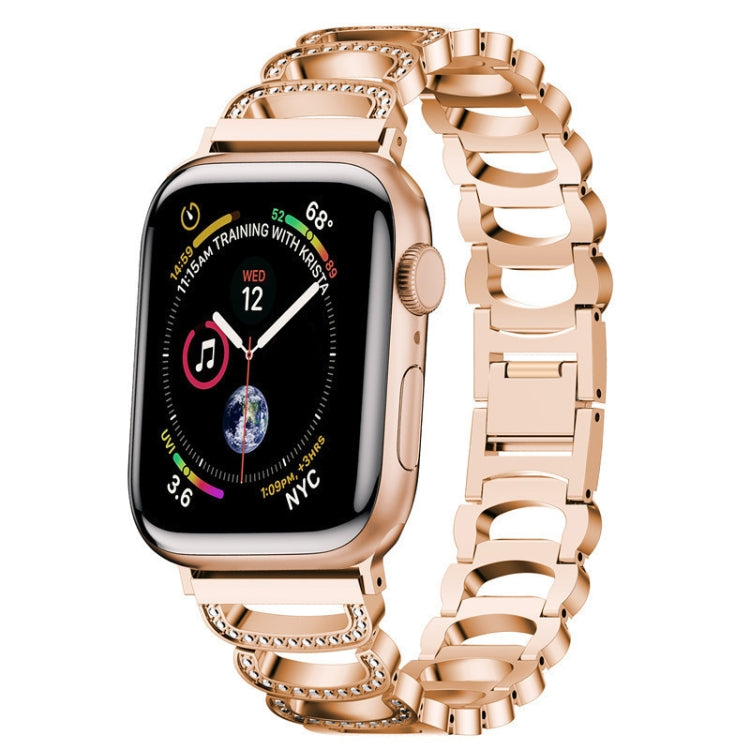 C-type Diamond Steel Watch Band For Apple Watch Series 9&8&7 41mm / SE 3&SE 2&6&SE&5&4 40mm / 3&2&1 38mm(Rose Gold) by bashfashion
