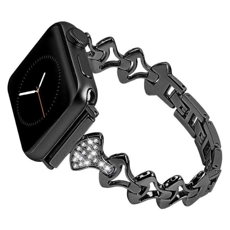 Sector Shape Diamond Metal Watch Band For Apple Watch Series 9&8&7 41mm / SE 3&SE 2&6&SE&5&4 40mm / 3&2&1 38mm(Black) by bashfashion