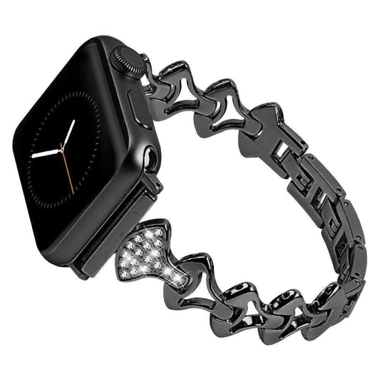 Sector Shape Diamond Metal Watch Band For Apple Watch Series 9&8&7 41mm / SE 3&SE 2&6&SE&5&4 40mm / 3&2&1 38mm(Black) by bashfashion