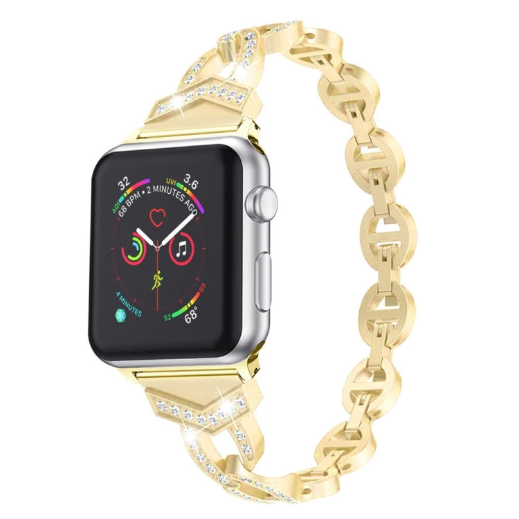 Diamond Stainless Steel Watch Band For Apple Watch Series 9&8&7 41mm / SE 3&SE 2&6&SE&5&4 40mm / 3&2&1 38mm(Gold) by bashfashion