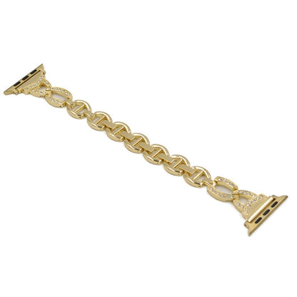 Diamond Stainless Steel Watch Band For Apple Watch Series 9&8&7 41mm / SE 3&SE 2&6&SE&5&4 40mm / 3&2&1 38mm(Gold) by bashfashion