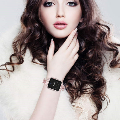 Diamond Stainless Steel Watch Band For Apple Watch Series 9&8&7 41mm / SE 3&SE 2&6&SE&5&4 40mm / 3&2&1 38mm(Gold) by bashfashion