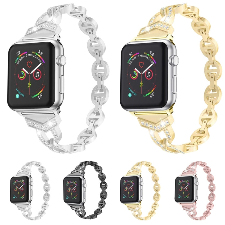 Diamond Stainless Steel Watch Band For Apple Watch Series 9&8&7 41mm / SE 3&SE 2&6&SE&5&4 40mm / 3&2&1 38mm(Gold) by bashfashion