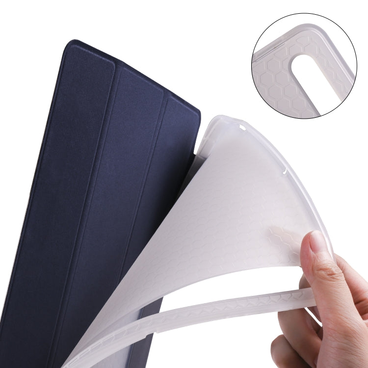 For Samsung Galaxy Tab S7 FE / Tab S7+ / Tab S8+ 3-folding Transparent Honeycomb TPU Leather Tablet Case(Dark Blue) by bashfashion