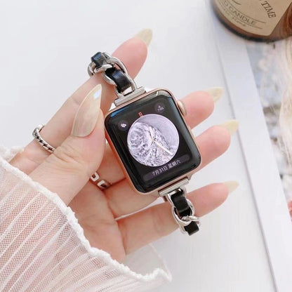 Single Row Metal Watch Band For Apple Watch Series 9&8&7 41mm / SE 3&SE 2&6&SE&5&4 40mm / 3&2&1 38mm(Silver White) by bashfashion