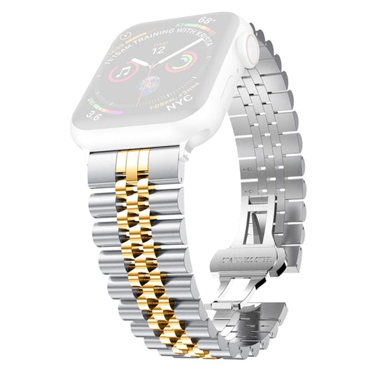 Women Five Beads Stainless Steel Watch Band Width: 20mm For Apple Watch Ultra 49mm&Watch Ultra 2 49mm / Series 9&8&7 45mm / SE 3&SE 2&6&SE&5&4 44mm / 3&2&1 42mm(Silver + Gold) by bashfashion
