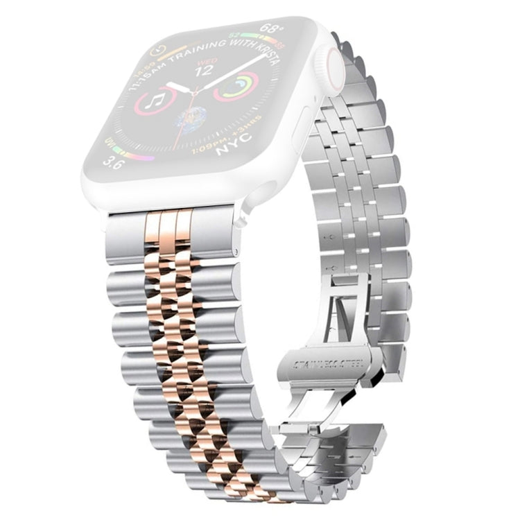 Women Five Beads Stainless Steel Watch Band Width: 20mm For Apple Watch Ultra 49mm&Watch Ultra 2 49mm / Series 9&8&7 45mm / SE 3&SE 2&6&SE&5&4 44mm / 3&2&1 42mm(Silver + Rose Gold) by bashfashion