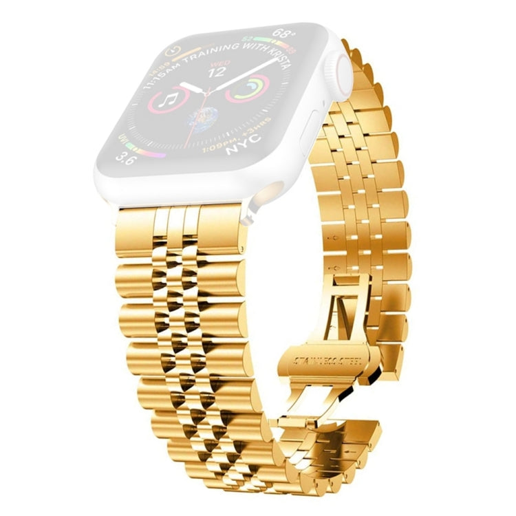Women Five Beads Stainless Steel Watch Band Width: 20mm For Apple Watch Series 9&8&7 41mm / SE 3&SE 2&6&SE&5&4 40mm / 3&2&1 38mm(Gold) by bashfashion