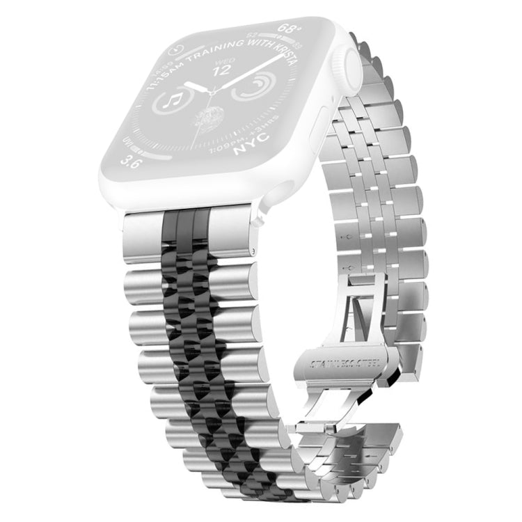 Women Five Beads Stainless Steel Watch Band Width: 20mm For Apple Watch Series 9&8&7 41mm / SE 3&SE 2&6&SE&5&4 40mm / 3&2&1 38mm(Silver + Black) by bashfashion