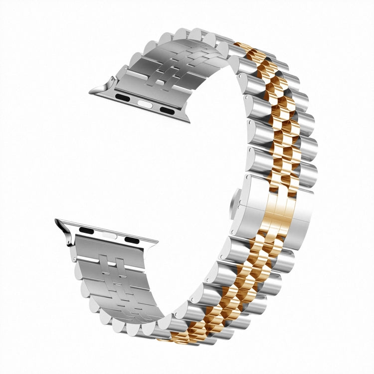 Women Five Beads Stainless Steel Watch Band Width: 20mm For Apple Watch Series 9&8&7 41mm / SE 3&SE 2&6&SE&5&4 40mm / 3&2&1 38mm(Silver + Rose Gold) by bashfashion