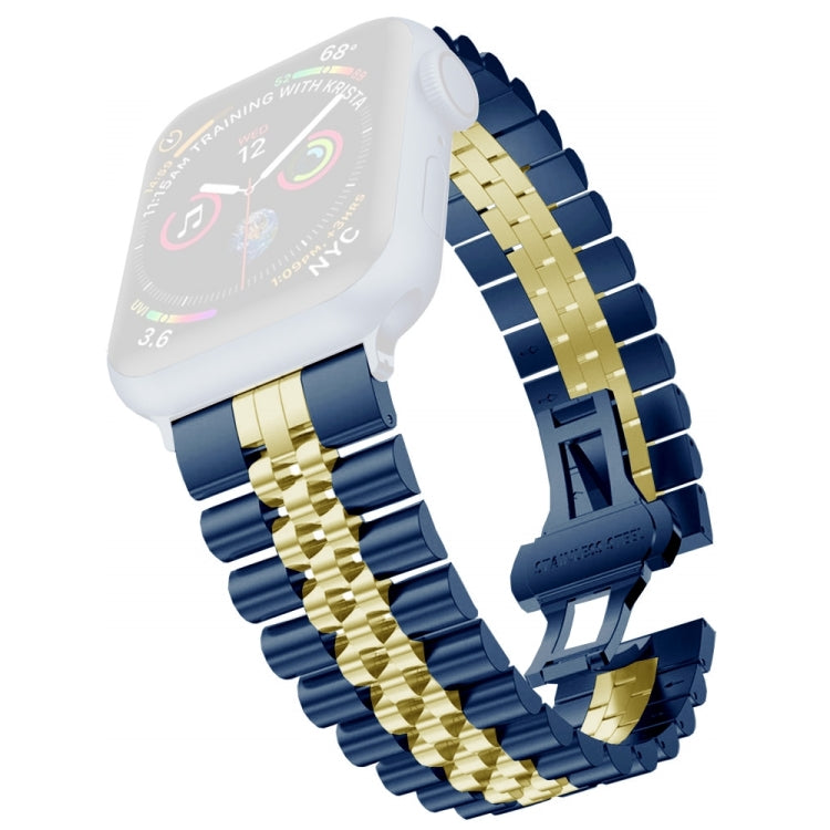 Women Five Beads Stainless Steel Watch Band Width: 20mm For Apple Watch Series 9&8&7 41mm / SE 3&SE 2&6&SE&5&4 40mm / 3&2&1 38mm(Blue + Gold) by bashfashion