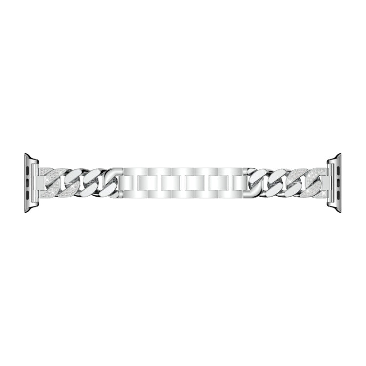 For Apple Watch Series 8&7 45mm / SE 2&6&SE&5&4 44mm / 3&2&1 42mm Single Row Denim Diamond Alloy Watch Band(Silver) by bashfashion