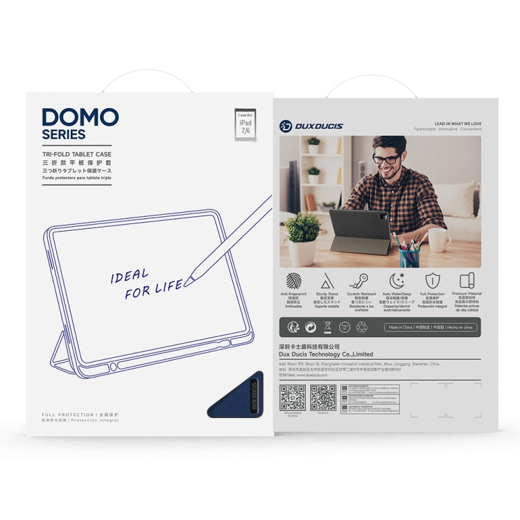 For iPad mini 7 / mini 6 DUX DUCIS Domo Series Horizontal Flip Magnetic TPU + PU Leather Tablet Case with Three-folding Holder & Pen Slot(Blue) by DUX DUCIS