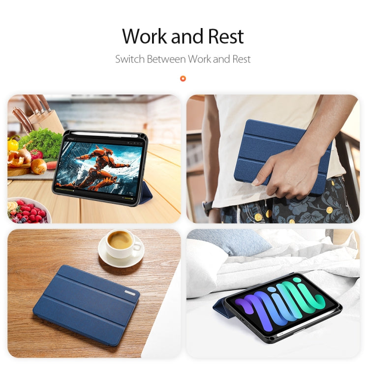 For iPad mini 7 / mini 6 DUX DUCIS Domo Series Horizontal Flip Magnetic TPU + PU Leather Tablet Case with Three-folding Holder & Pen Slot(Blue) by DUX DUCIS