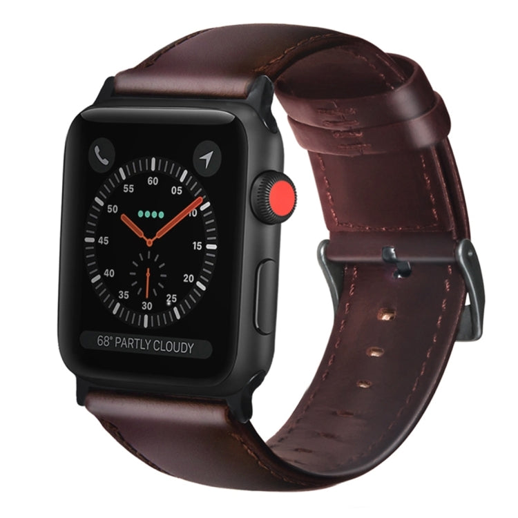 For Apple Watch Series 9&8&7 41mm / SE 3&SE 2&6&SE&5&4 40mm / 3&2&1 38mm Oil Wax Genuine Leather Strap Watch Band(Red Brown) by bashfashion