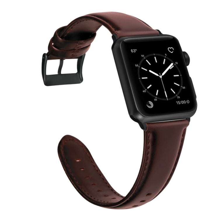 For Apple Watch Series 9&8&7 41mm / SE 3&SE 2&6&SE&5&4 40mm / 3&2&1 38mm Oil Wax Genuine Leather Strap Watch Band(Red Brown) by bashfashion