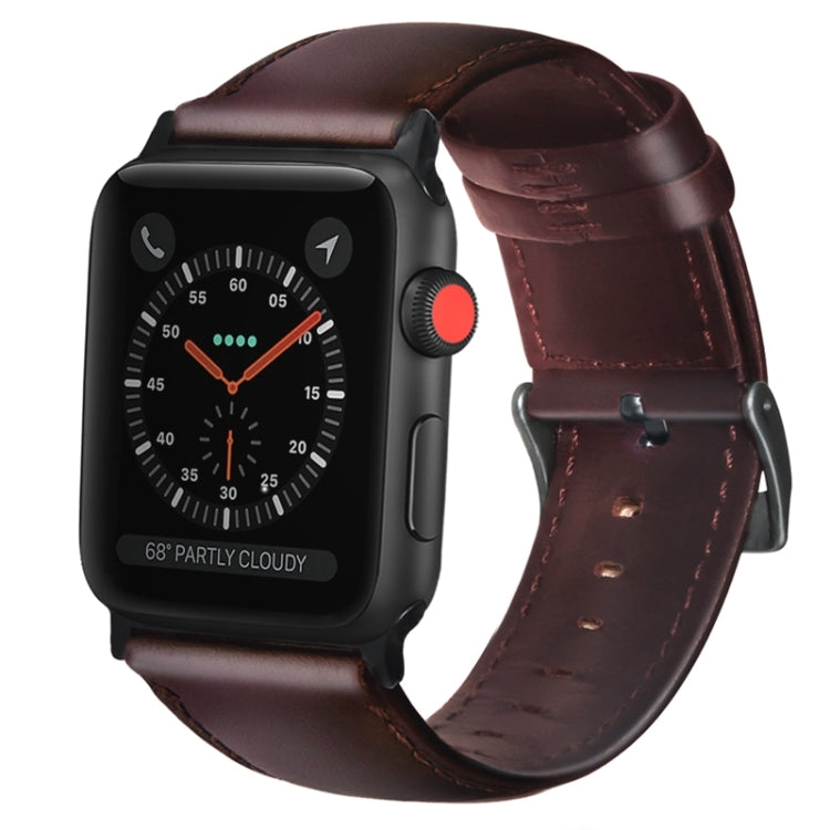 For Apple Watch Series 9&8&7 41mm / SE 3&SE 2&6&SE&5&4 40mm / 3&2&1 38mm Oil Wax Genuine Leather Strap Watch Band(Red Brown) by bashfashion