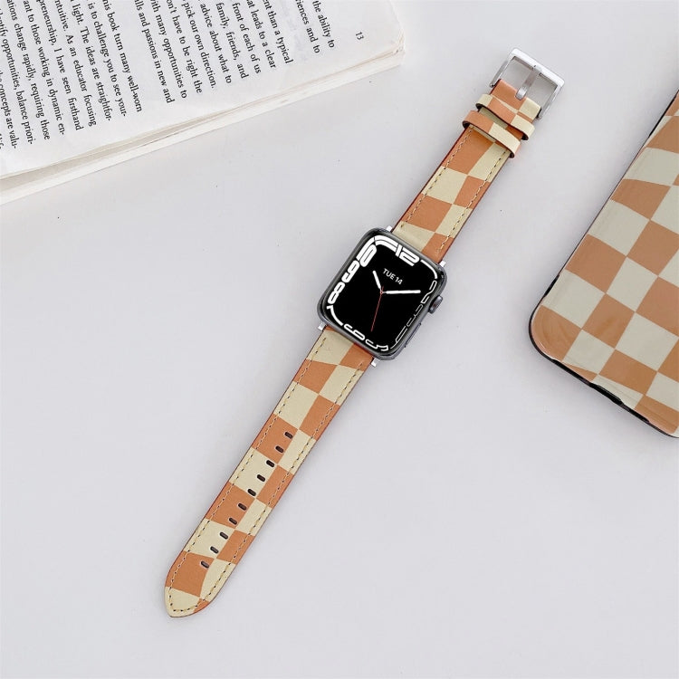 Checkerboard Leather Watch Band For Apple Watch Series 7 & 6 & SE & 5 & 4 40mm/3 & 2 & 1 38mm(Orange) by bashfashion
