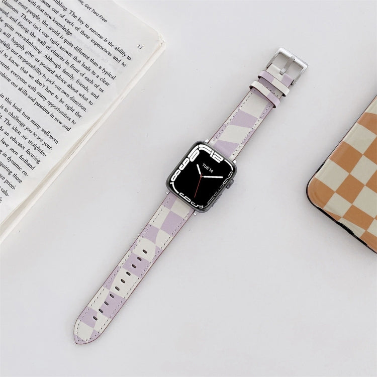 Checkerboard Leather Watch Band For Apple Watch Series 7 & 6 & SE & 5 & 4 40mm/3 & 2 & 1 38mm(Purple) by bashfashion